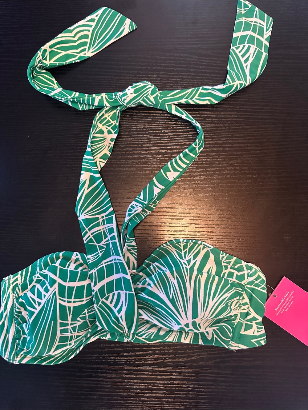 NWT green and white bikini top